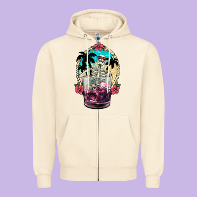 Summer Skeleton Cocktail Zipper Hoodie Designed By Nancycooperartshop