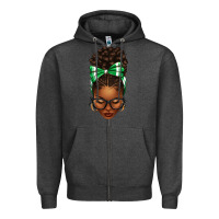 Charcoal Heather Afro Messy Bun Green and White Bow Zipper Hoodie - texasbilliewilder
