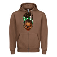 Chestnut Afro Messy Bun Green and White Bow Zipper Hoodie - texasbilliewilder