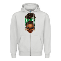 Dove Grey Afro Messy Bun Green and White Bow Zipper Hoodie - texasbilliewilder