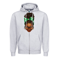 Heather Grey Afro Messy Bun Green and White Bow Zipper Hoodie - texasbilliewilder
