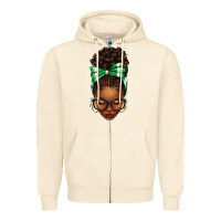 Sandshell Afro Messy Bun Green and White Bow Zipper Hoodie - texasbilliewilder