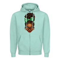 Seafoam Afro Messy Bun Green and White Bow Zipper Hoodie - texasbilliewilder