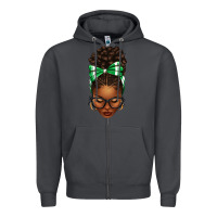 Smoke Afro Messy Bun Green and White Bow Zipper Hoodie - texasbilliewilder