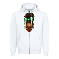 White Afro Messy Bun Green and White Bow Zipper Hoodie - texasbilliewilder