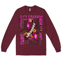 Burgundy breast cancer american football ribbon love cure fight bbs Long Sleeve Tee - BundleAndBundleShop