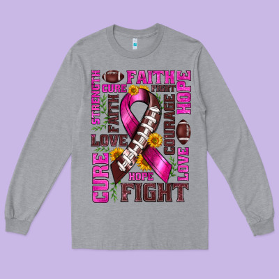 Breast Cancer American Football Ribbon Love Cure Fight Bbs Long Sleeve Tee Designed By Bundleandbundleshop