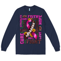 Navy breast cancer american football ribbon love cure fight bbs Long Sleeve Tee - BundleAndBundleShop