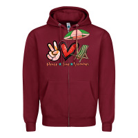 Burgundy Peace love summer Zipper Hoodie - NancyCooperArtShop