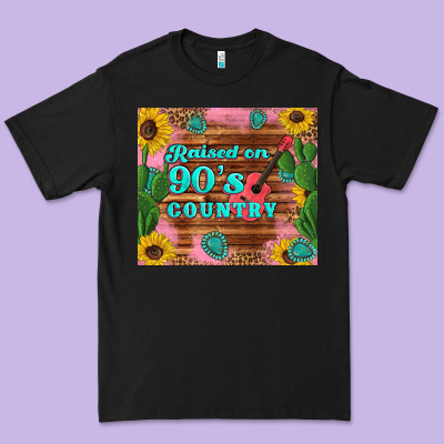 Raised 90's Country Guitar Cactus Sunflower's Premium Tee Designed By Artiststas