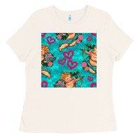 Bone valentines day cupid and neon heart seamless pattern Ladies Tee - BundleAndBundleShop