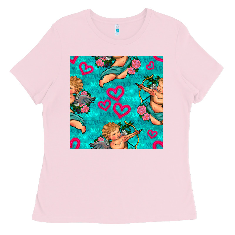 Valentines Day Cupid And Neon Heart Seamless Pattern Ladies Tee by BundleAndBundleShop | Teevron