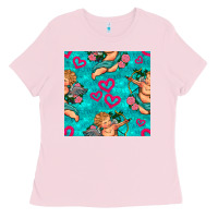 Bubblegum Pink valentines day cupid and neon heart seamless pattern Ladies Tee - BundleAndBundleShop
