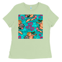 Matcha valentines day cupid and neon heart seamless pattern Ladies Tee - BundleAndBundleShop
