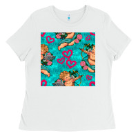 White valentines day cupid and neon heart seamless pattern Ladies Tee - BundleAndBundleShop
