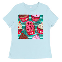 Baby Blue valentines day flower cupcakes and serape seamless pattern Ladies Tee - BundleAndBundleShop