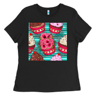 Valentines Day Flower Cupcakes And Serape Seamless Pattern Ladies Tee | Teevron
