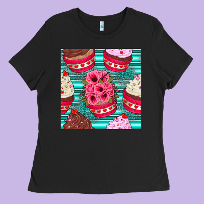 Valentines Day Flower Cupcakes And Serape Seamless Pattern Ladies Tee Designed By Bundleandbundleshop