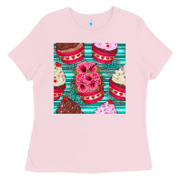 Bubblegum Pink valentines day flower cupcakes and serape seamless pattern Ladies Tee - BundleAndBundleShop