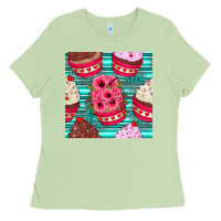 Matcha valentines day flower cupcakes and serape seamless pattern Ladies Tee - BundleAndBundleShop