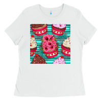White valentines day flower cupcakes and serape seamless pattern Ladies Tee - BundleAndBundleShop
