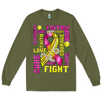 Army Green breast cancer softball ribbon love cure fight bbs Long Sleeve Tee - BundleAndBundleShop