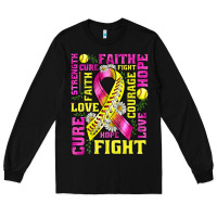 Black breast cancer softball ribbon love cure fight bbs Long Sleeve Tee - BundleAndBundleShop