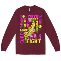 Burgundy breast cancer softball ribbon love cure fight bbs Long Sleeve Tee - BundleAndBundleShop