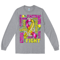 Heather Grey breast cancer softball ribbon love cure fight bbs Long Sleeve Tee - BundleAndBundleShop