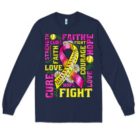 Navy breast cancer softball ribbon love cure fight bbs Long Sleeve Tee - BundleAndBundleShop