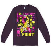 Plum breast cancer softball ribbon love cure fight bbs Long Sleeve Tee - BundleAndBundleShop