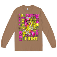 Toasted Coconut breast cancer softball ribbon love cure fight bbs Long Sleeve Tee - BundleAndBundleShop
