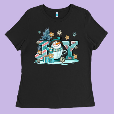 Cute Coffeecup Snowmanand Joy Ladies Tee Designed By Adodesignshop