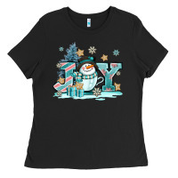 Black cute coffeecup snowmanand joy Ladies Tee - AdoDesignShop