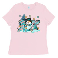 Bubblegum Pink cute coffeecup snowmanand joy Ladies Tee - AdoDesignShop