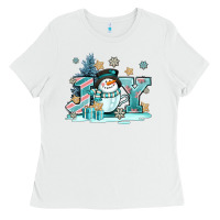 White cute coffeecup snowmanand joy Ladies Tee - AdoDesignShop
