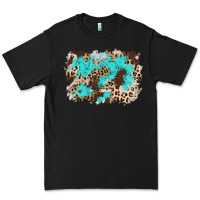 Black cowhide leopard turquoise background Premium Tee - AdoDesignShop