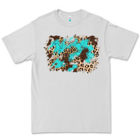 Dove Grey cowhide leopard turquoise background Premium Tee - AdoDesignShop