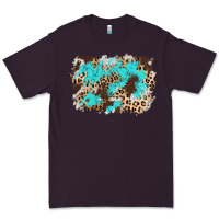 Plum cowhide leopard turquoise background Premium Tee - AdoDesignShop