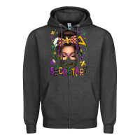 Charcoal Heather mardi gras school secretary caucasian messy bun Zipper Hoodie - texasbilliewilder