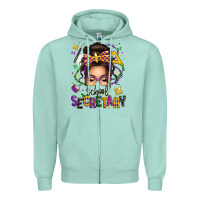 Mardi Gras School Secretary Caucasian Messy Bun Zipper Hoodie | Teevron