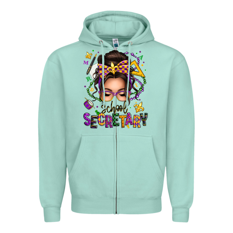 Mardi Gras School Secretary Caucasian Messy Bun Zipper Hoodie by texasbilliewilder | Teevron