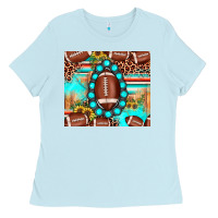 Baby Blue football leopard turquoise gemstone sunflower Ladies Tee - JahusDesignShop