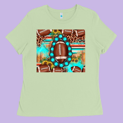 Football Leopard Turquoise Gemstone Sunflower Ladies Tee Designed By Jahusdesignshop