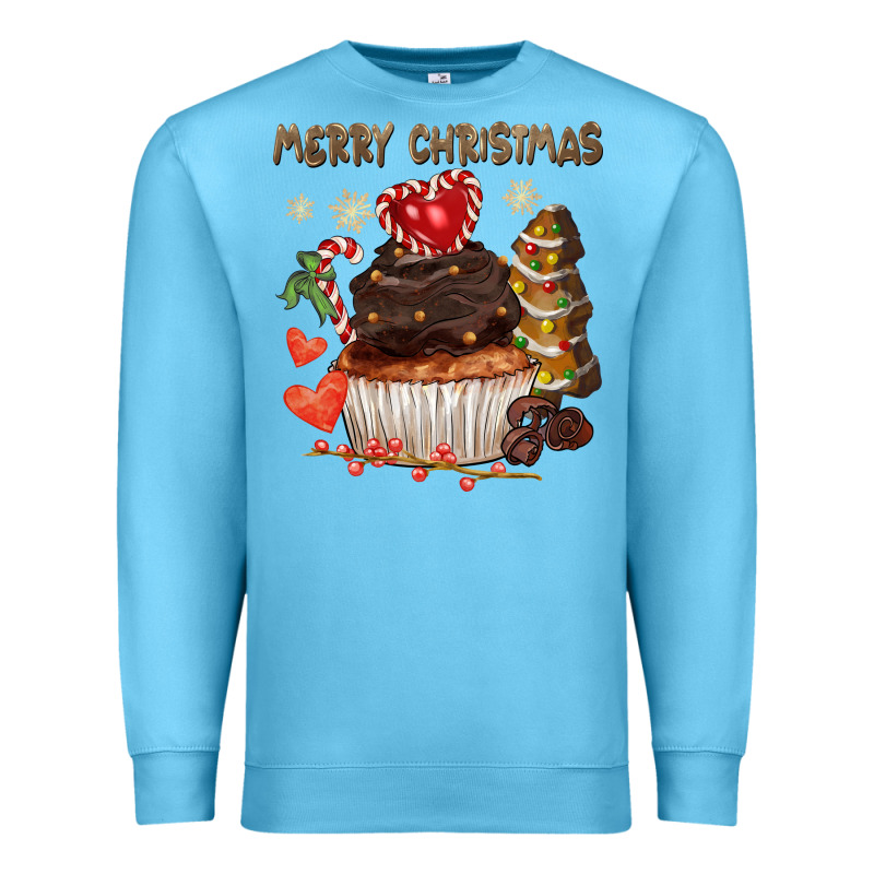 Merry Christmas Cupcake Chocolate Premium Sweatshirt by CowGirlArtShop | Teevron