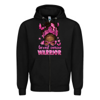 Black afro messy bun breast cancer warrior Zipper Hoodie - texasbilliewilder