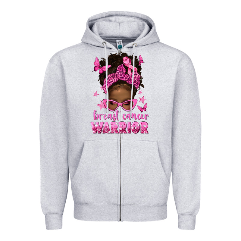 Afro Messy Bun Breast Cancer Warrior Zipper Hoodie by texasbilliewilder | Teevron