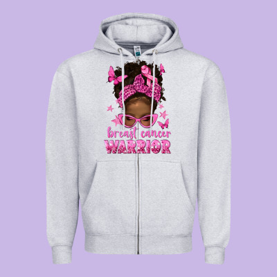 Afro Messy Bun Breast Cancer Warrior Zipper Hoodie Designed By Texasbilliewilder