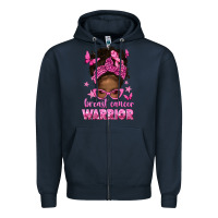 Navy afro messy bun breast cancer warrior Zipper Hoodie - texasbilliewilder