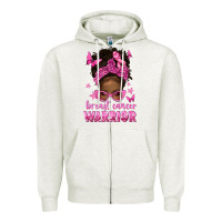 Oatmeal Heather afro messy bun breast cancer warrior Zipper Hoodie - texasbilliewilder